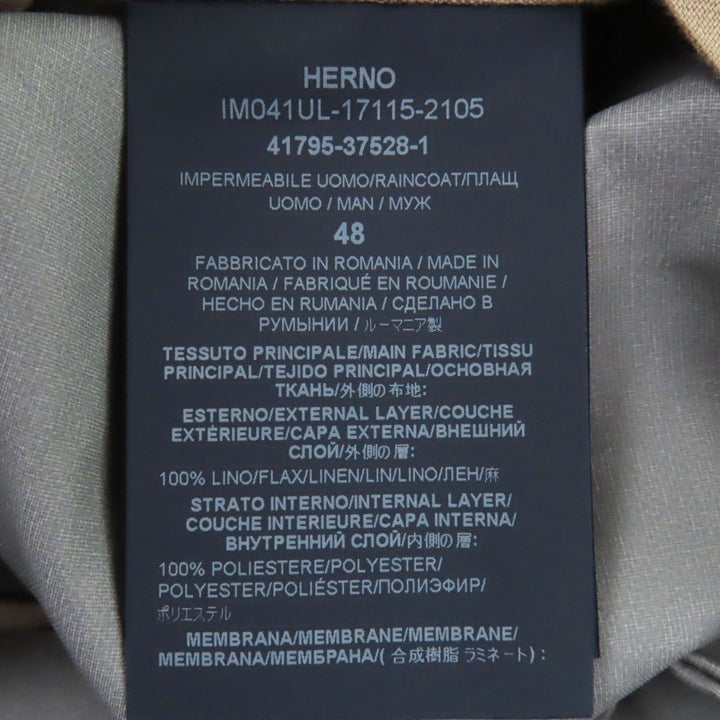 Excellent Herno coat Laminar stand collar beige linen mens 48 IM041UL