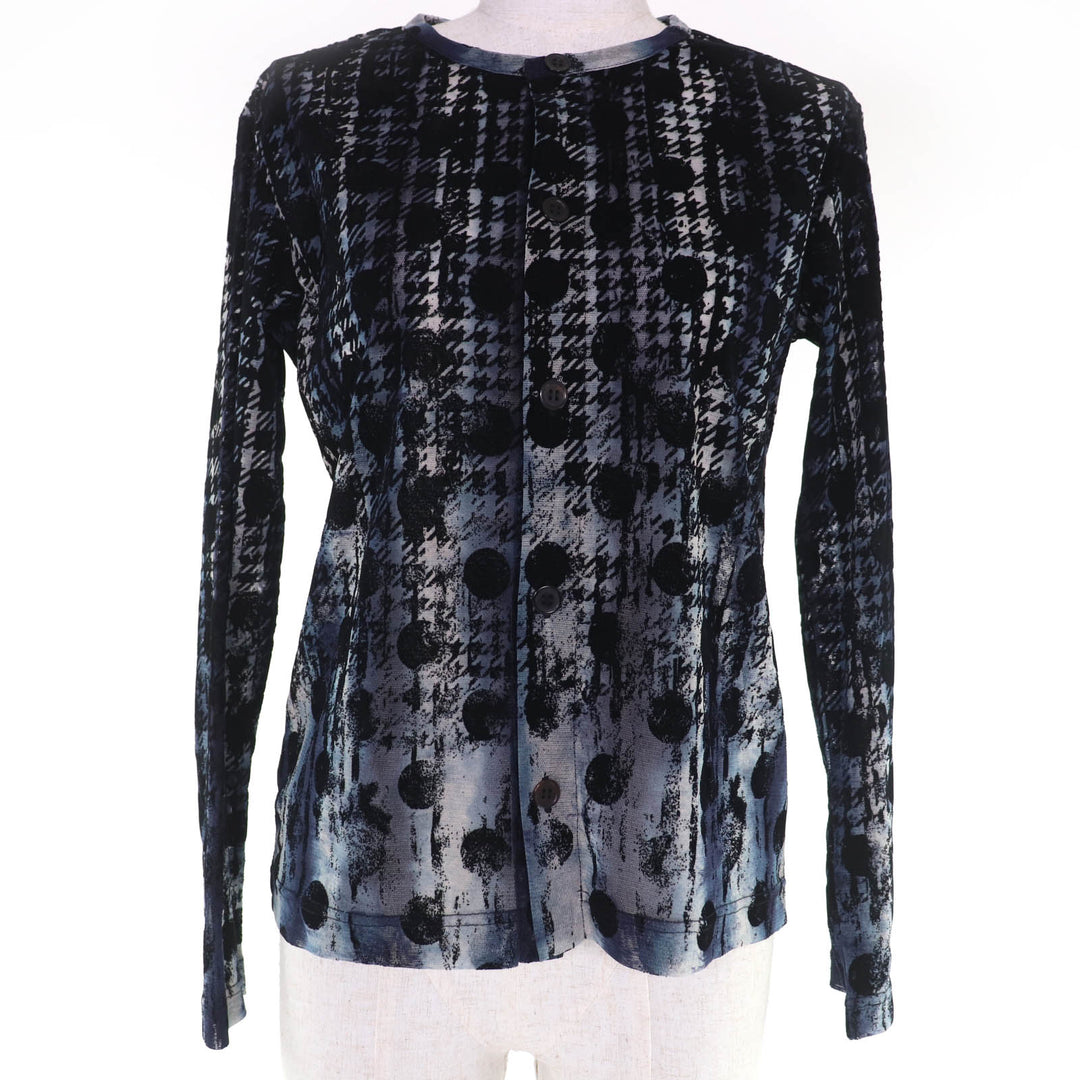 Excellent Y's cardigan Houndstooth and dot pattern tulle long sleeves blue 2