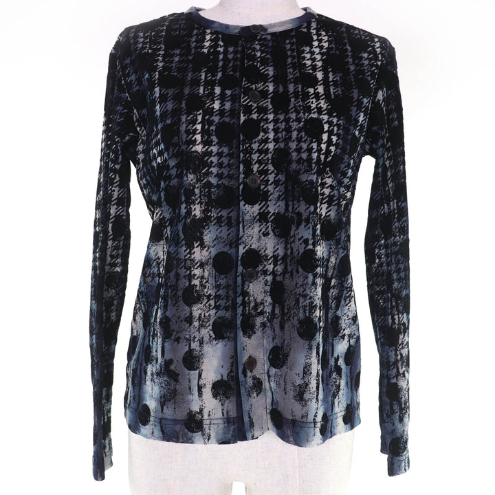 Excellent Y's cardigan Houndstooth and dot pattern tulle long sleeves blue 2