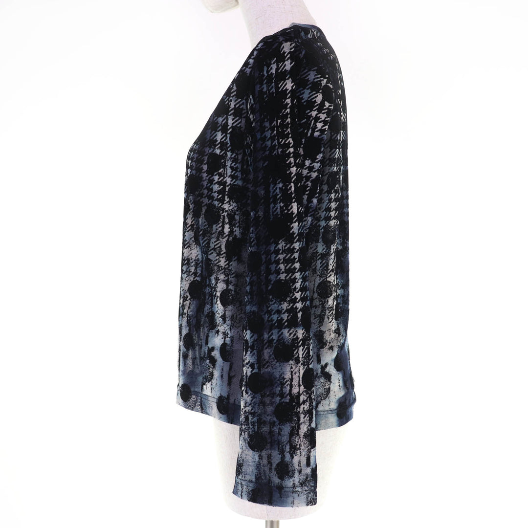 Excellent Y's cardigan Houndstooth and dot pattern tulle long sleeves blue 2