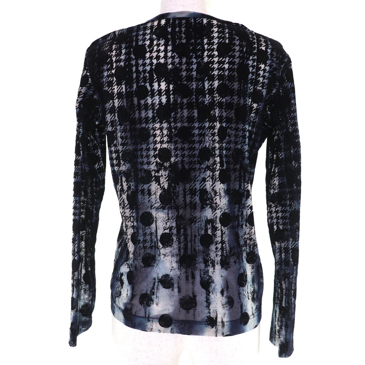 Excellent Y's cardigan Houndstooth and dot pattern tulle long sleeves blue 2