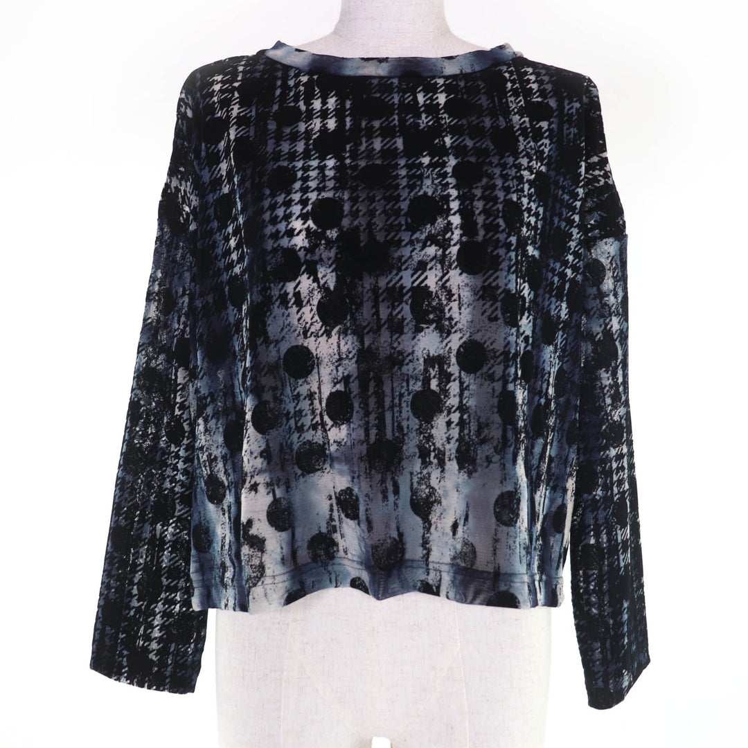 Excellent Y's T-shirt Houndstooth polka dot pattern flocked print long sleeve