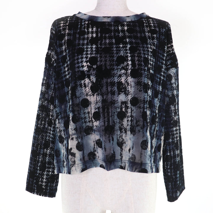Excellent Y's T-shirt Houndstooth polka dot pattern flocked print long sleeve