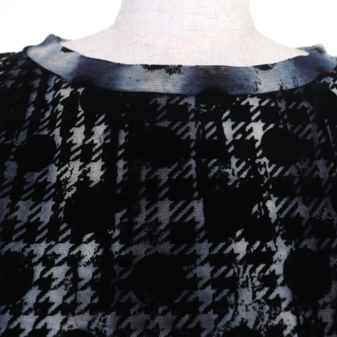 Excellent Y's T-shirt Houndstooth polka dot pattern flocked print long sleeve