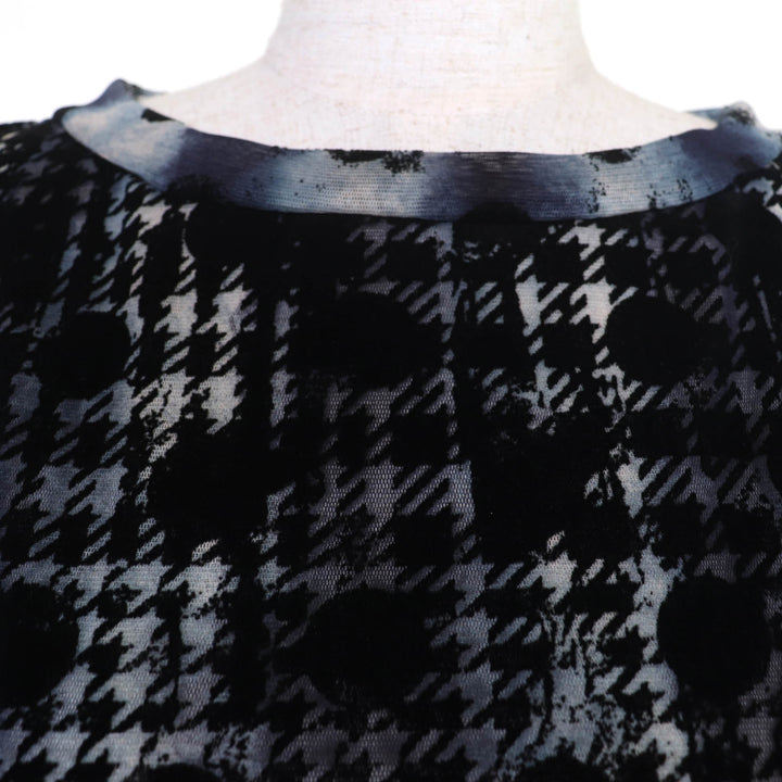 Excellent Y's T-shirt Houndstooth polka dot pattern flocked print long sleeve