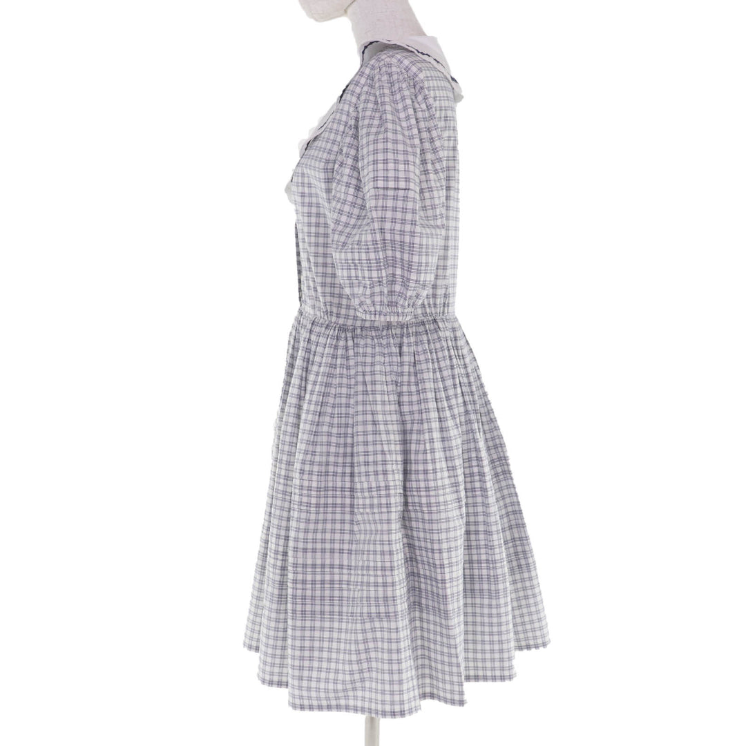 Excellent MIUMIU one piece Check Pattern Puff Sleeve Sailor Collar 38 MF4330