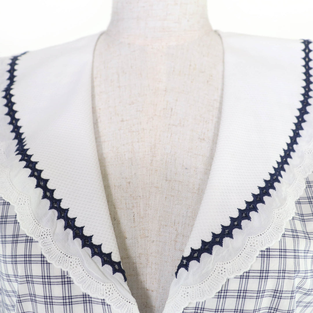 Excellent MIUMIU one piece Check Pattern Puff Sleeve Sailor Collar 38 MF4330