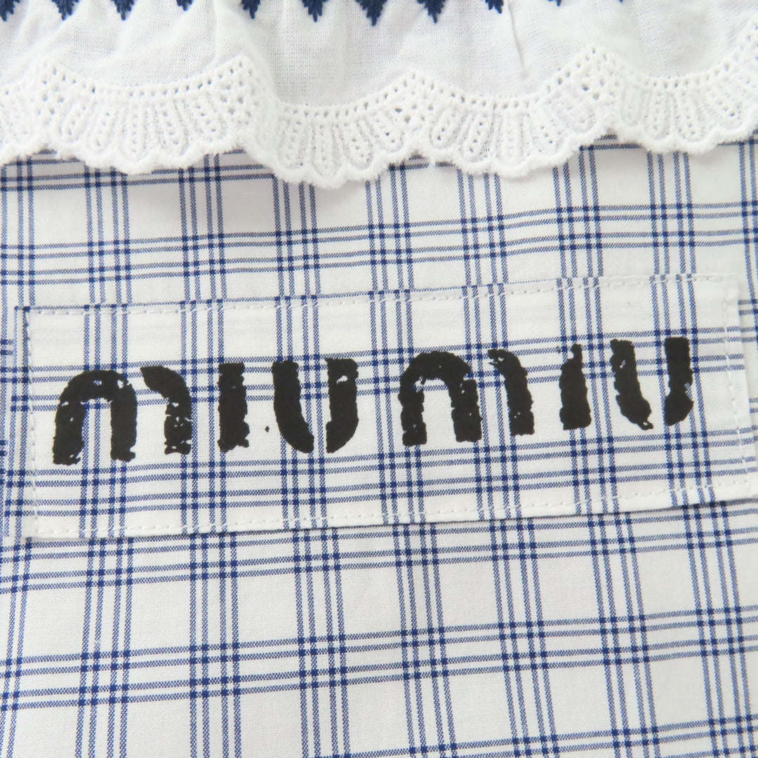 Excellent MIUMIU one piece Check Pattern Puff Sleeve Sailor Collar 38 MF4330