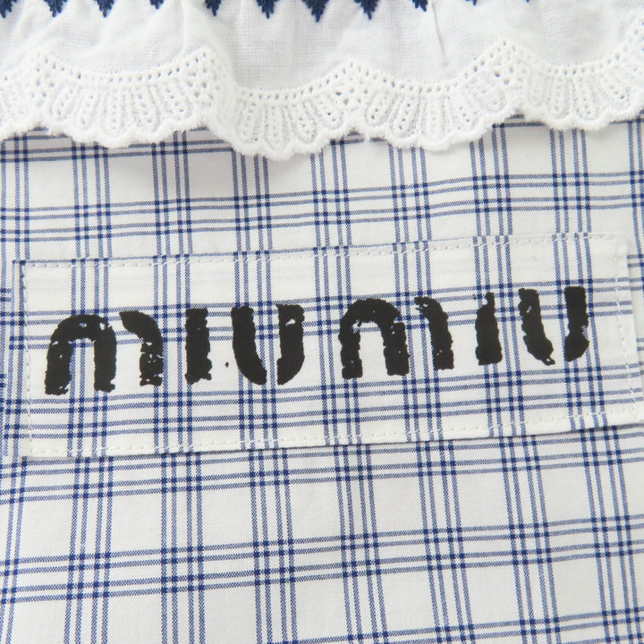 Excellent MIUMIU one piece Check Pattern Puff Sleeve Sailor Collar 38 MF4330