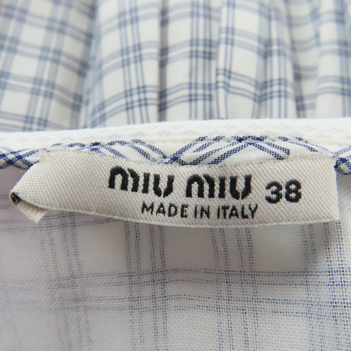 Excellent MIUMIU one piece Check Pattern Puff Sleeve Sailor Collar 38 MF4330