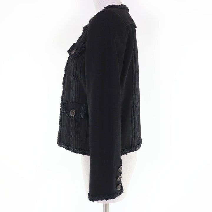 Excellent CHANEL collarless jacket logo button denim jacket black 36 P55644