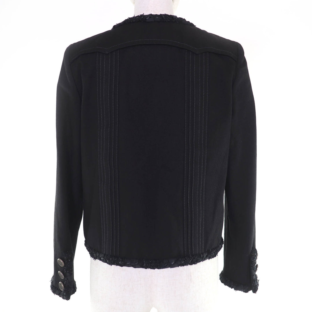 Excellent CHANEL collarless jacket logo button denim jacket black 36 P55644