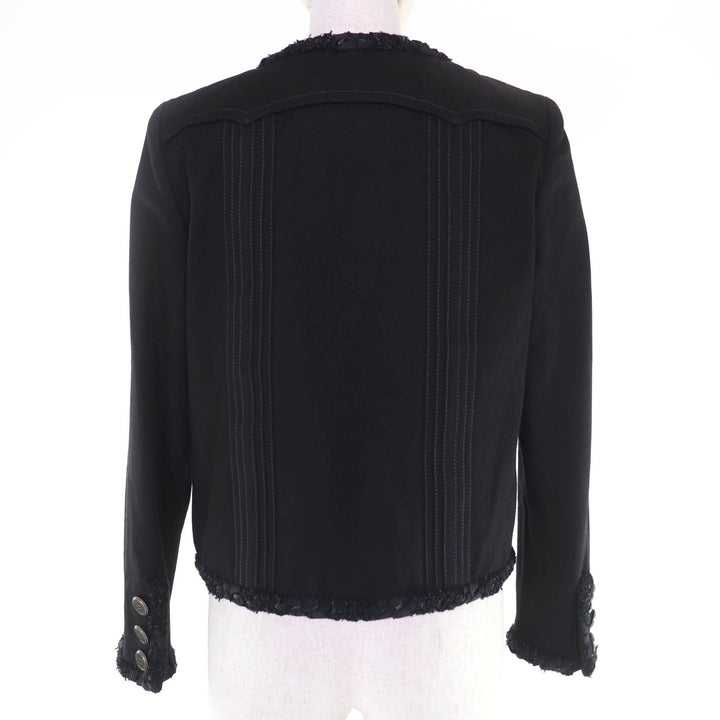 Excellent CHANEL collarless jacket logo button denim jacket black 36 P55644
