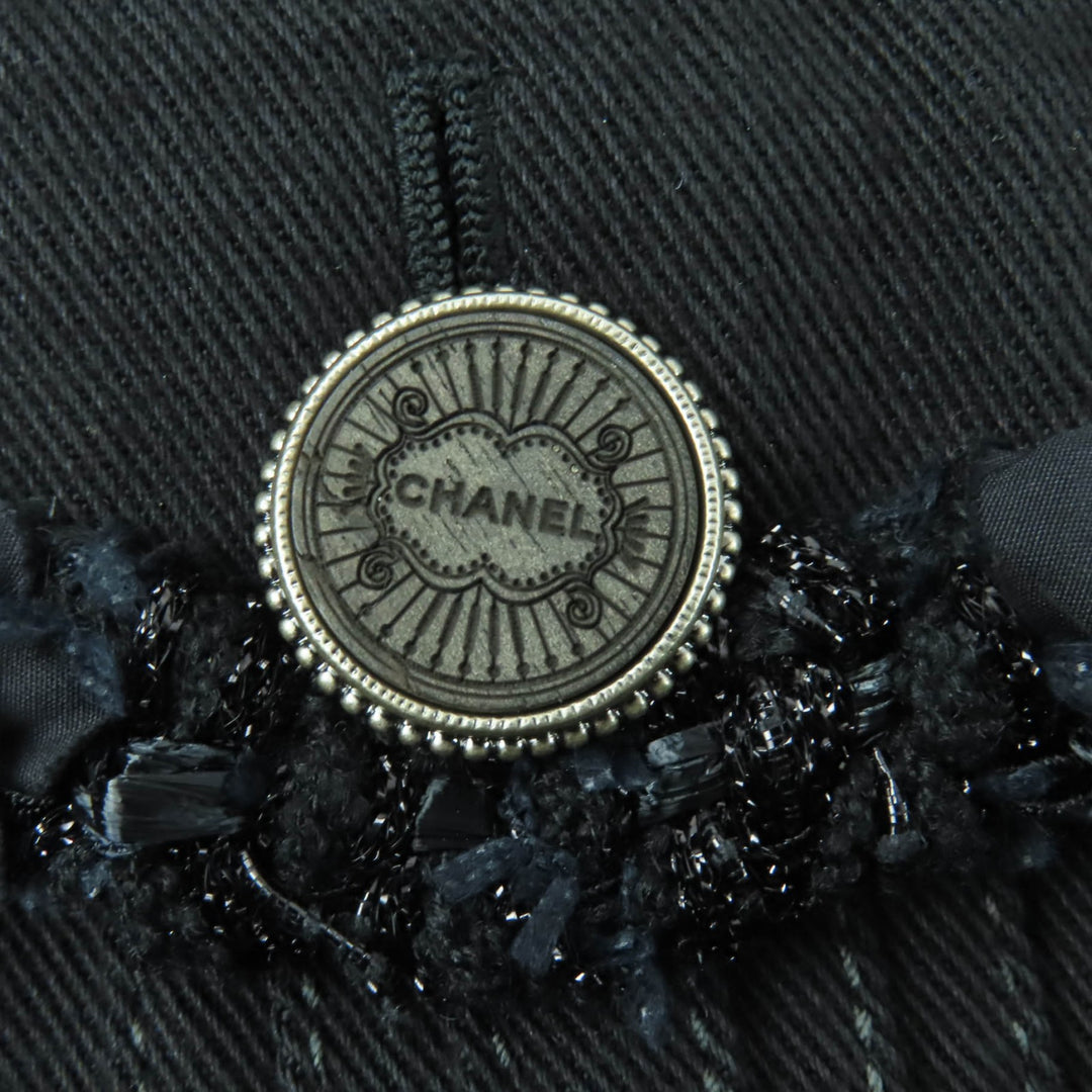 Excellent CHANEL collarless jacket logo button denim jacket black 36 P55644