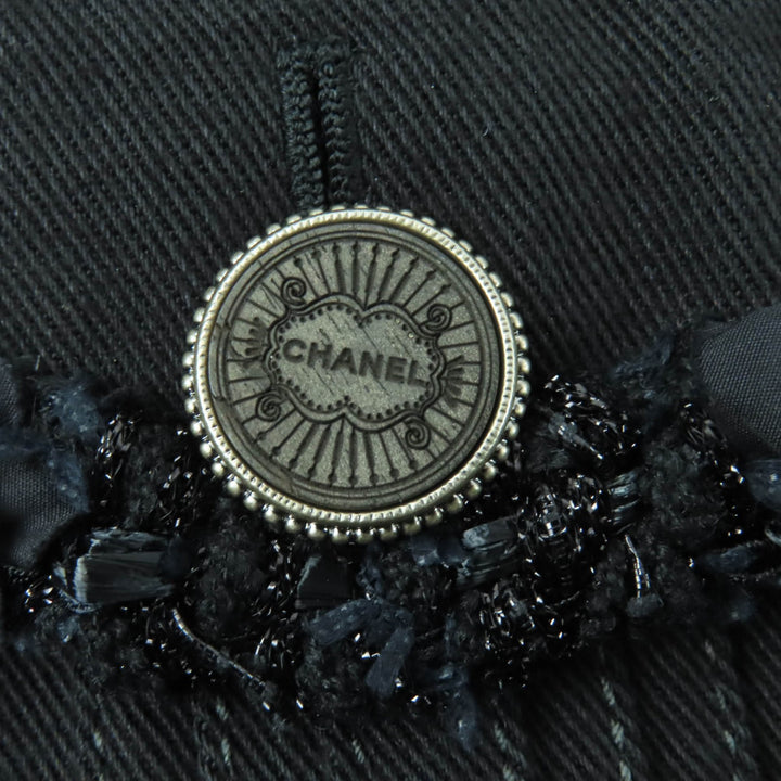 Excellent CHANEL collarless jacket logo button denim jacket black 36 P55644