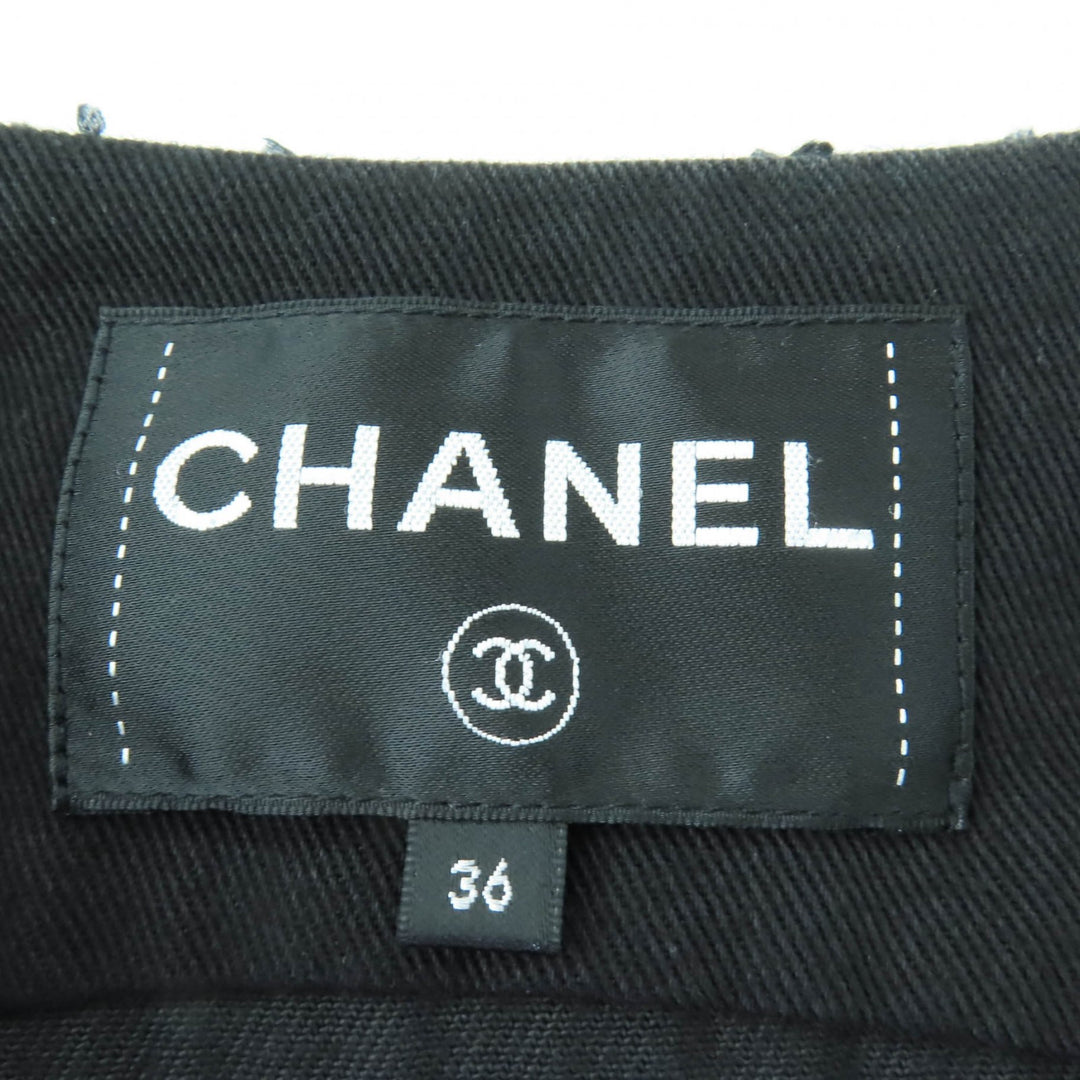 Excellent CHANEL collarless jacket logo button denim jacket black 36 P55644