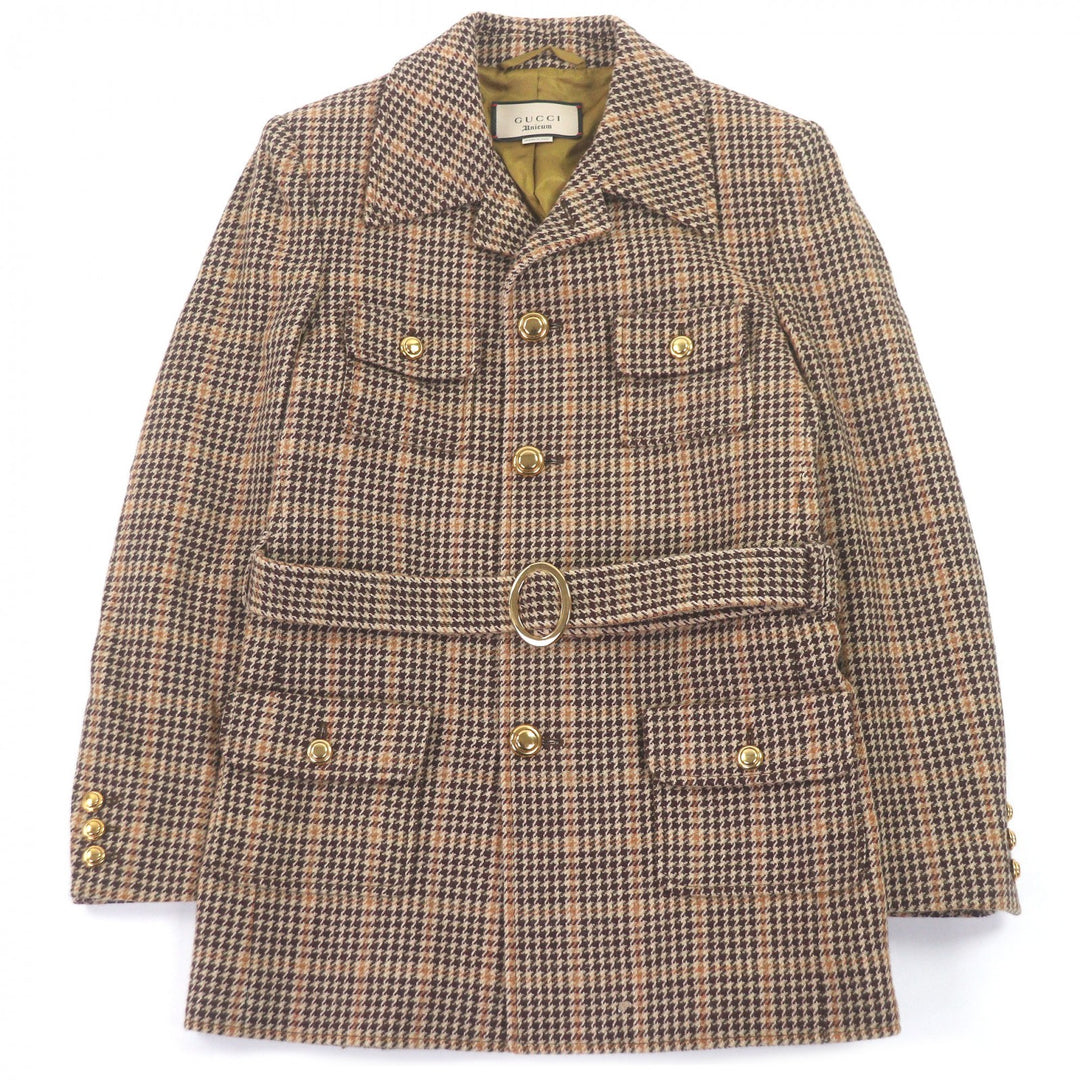 Excellent GUCCI Jacket Houndstooth Brown wool mens 46 609478