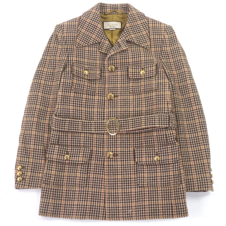 Excellent GUCCI Jacket Houndstooth Brown wool mens 46 609478