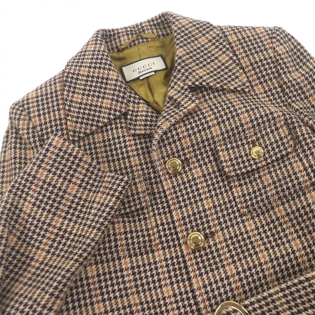 Excellent GUCCI Jacket Houndstooth Brown wool mens 46 609478