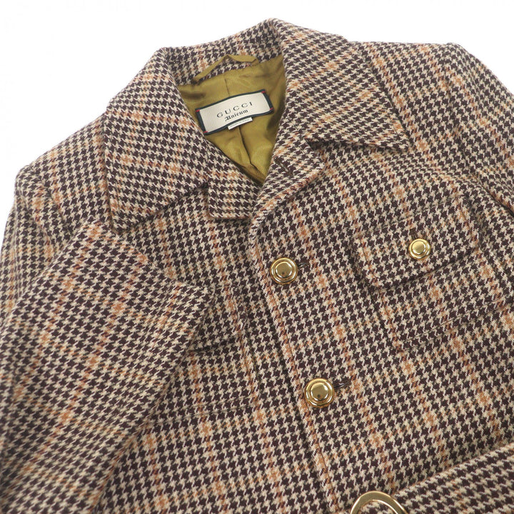 Excellent GUCCI Jacket Houndstooth Brown wool mens 46 609478