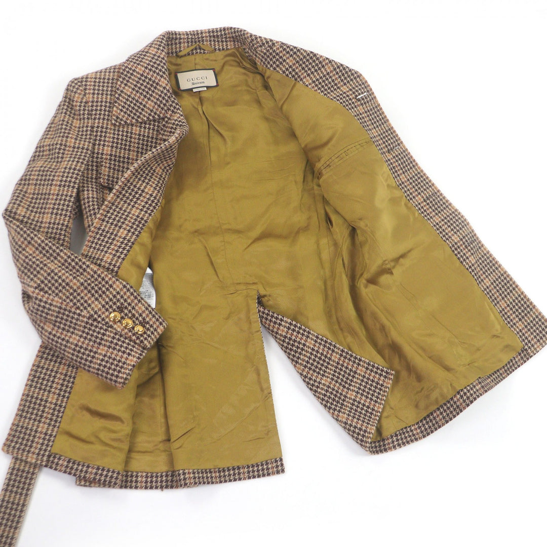 Excellent GUCCI Jacket Houndstooth Brown wool mens 46 609478