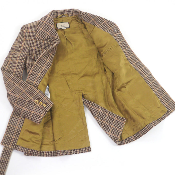 Excellent GUCCI Jacket Houndstooth Brown wool mens 46 609478
