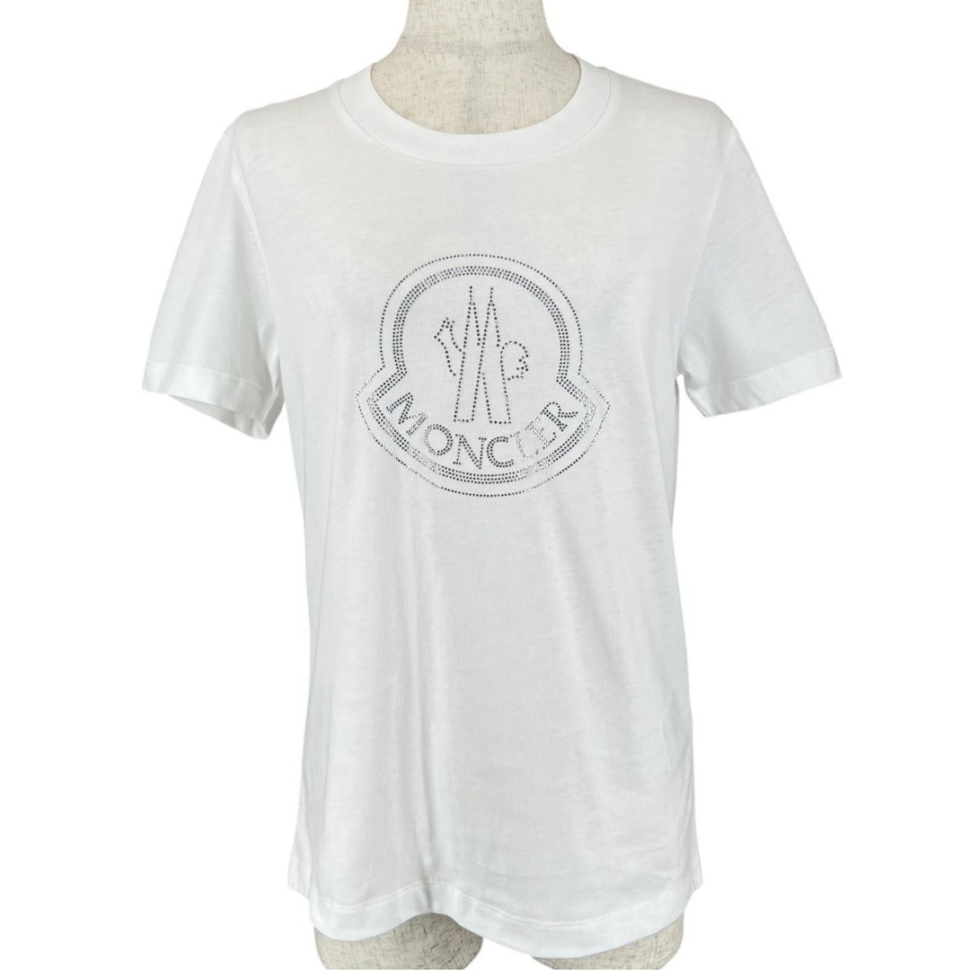 Excellent MONCLER Short sleeve T-shirt Brand logo Rhinestone logo white cotton M