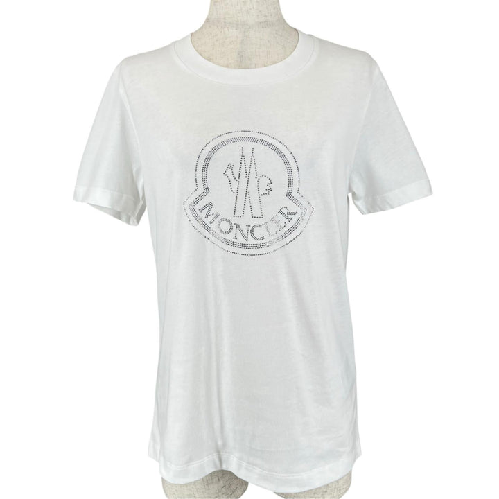 Excellent MONCLER Short sleeve T-shirt Brand logo Rhinestone logo white cotton M