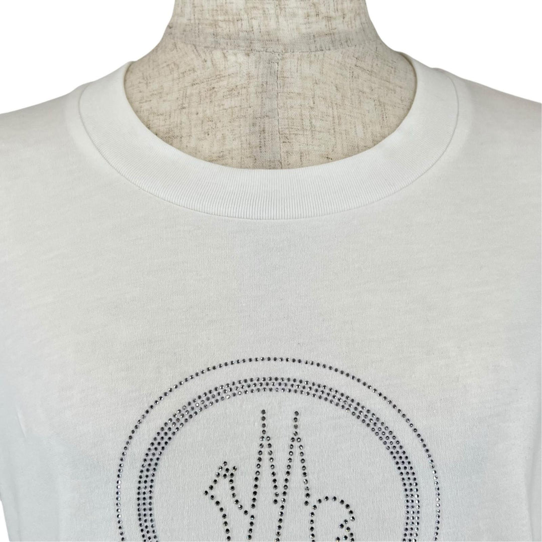 Excellent MONCLER Short sleeve T-shirt Brand logo Rhinestone logo white cotton M