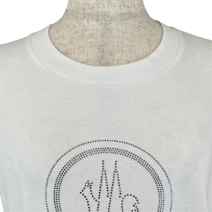Excellent MONCLER Short sleeve T-shirt Brand logo Rhinestone logo white cotton M