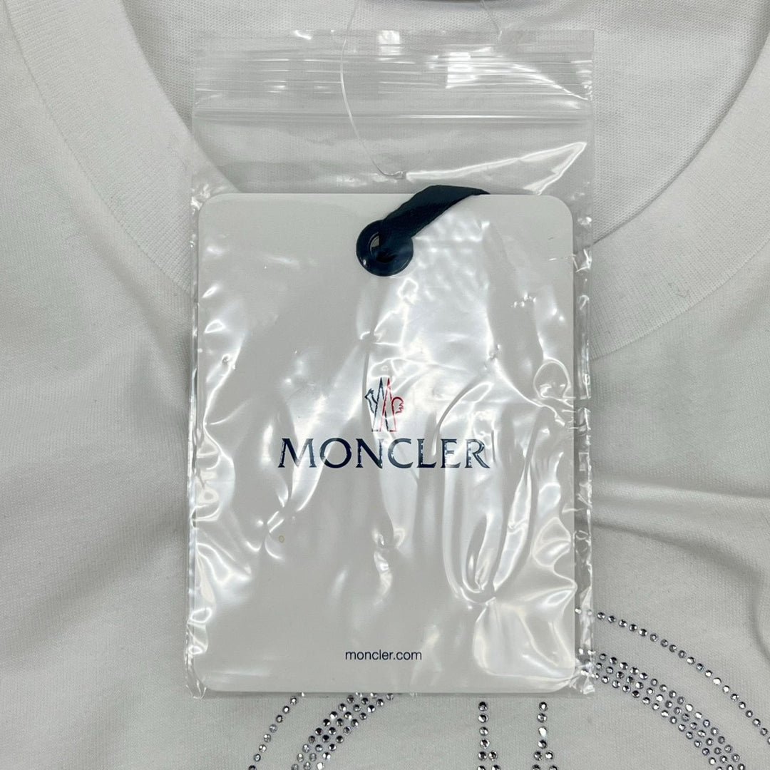 Excellent MONCLER Short sleeve T-shirt Brand logo Rhinestone logo white cotton M