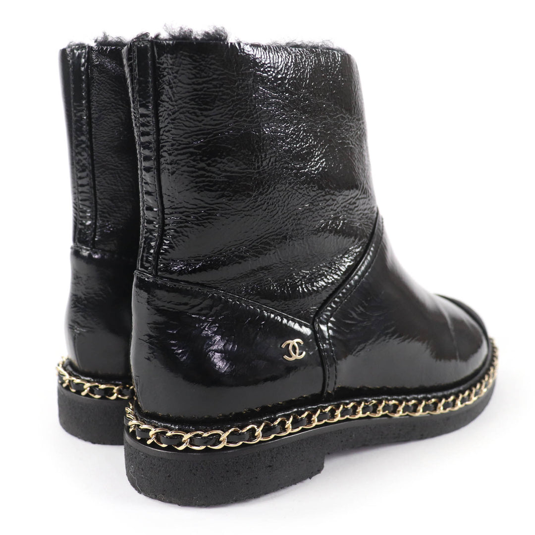 Excellent CHANEL short boots COCO Mark Boa Leather black leather Women 36 G34113