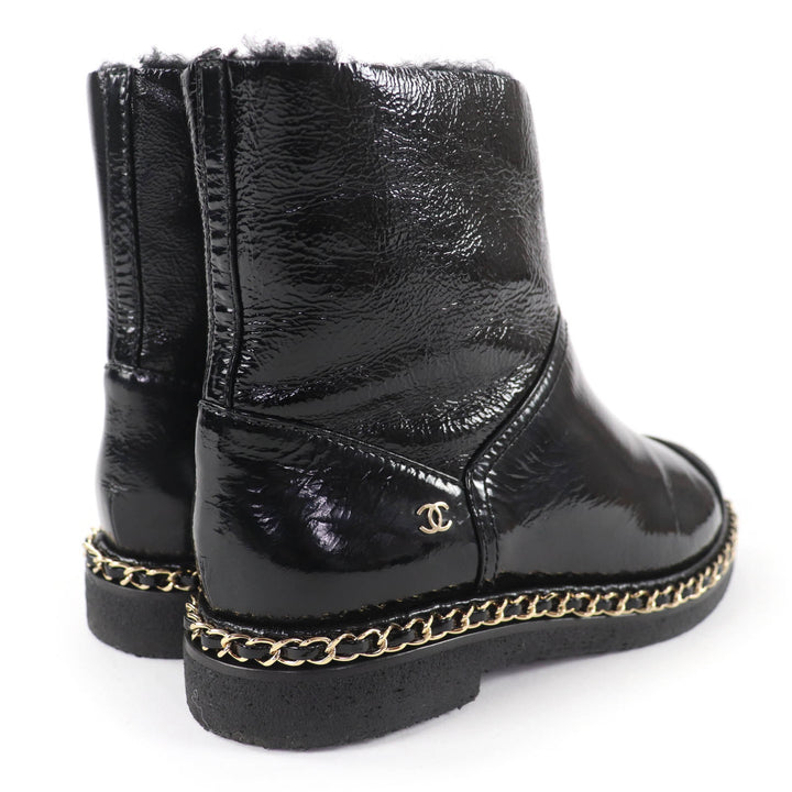 Excellent CHANEL short boots COCO Mark Boa Leather black leather Women 36 G34113