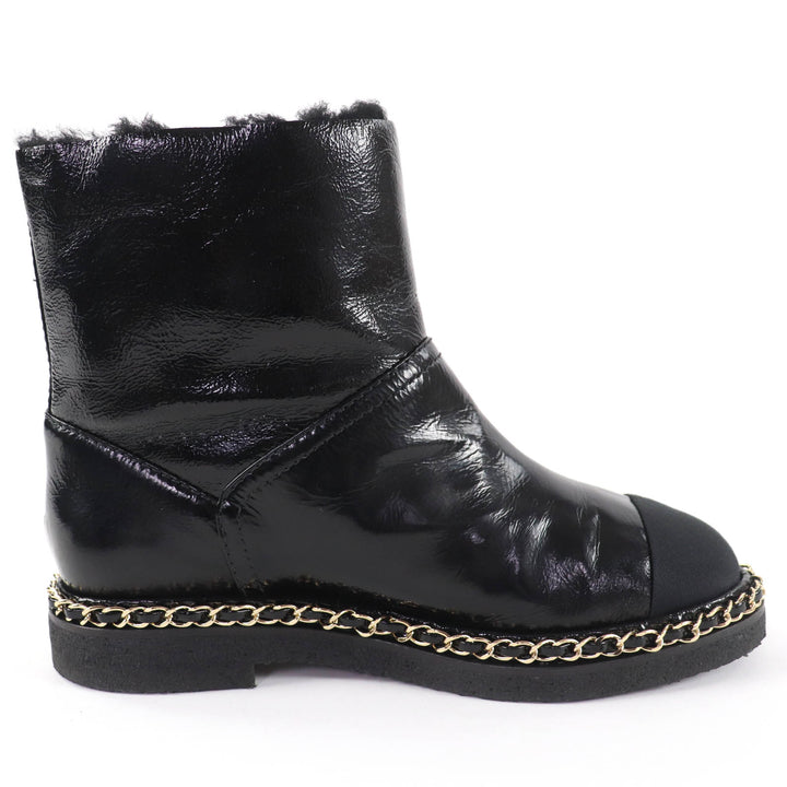 Excellent CHANEL short boots COCO Mark Boa Leather black leather Women 36 G34113