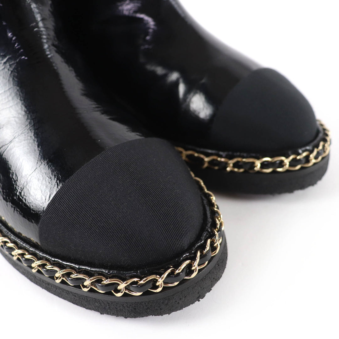 Excellent CHANEL short boots COCO Mark Boa Leather black leather Women 36 G34113