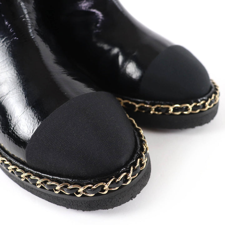 Excellent CHANEL short boots COCO Mark Boa Leather black leather Women 36 G34113