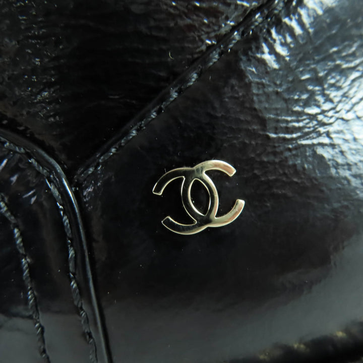 Excellent CHANEL short boots COCO Mark Boa Leather black leather Women 36 G34113
