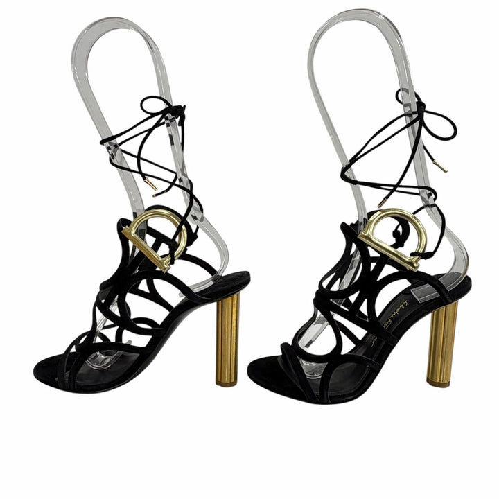 Pristine Salvatore Ferragamo Sandals VINCI X5 Gancini Suede Strap black Women 6