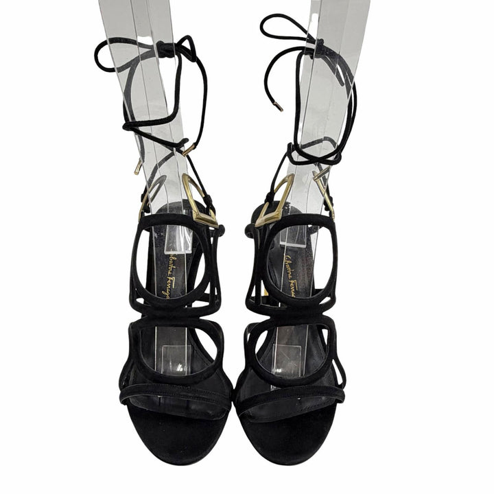 Pristine Salvatore Ferragamo Sandals VINCI X5 Gancini Suede Strap black Women 6