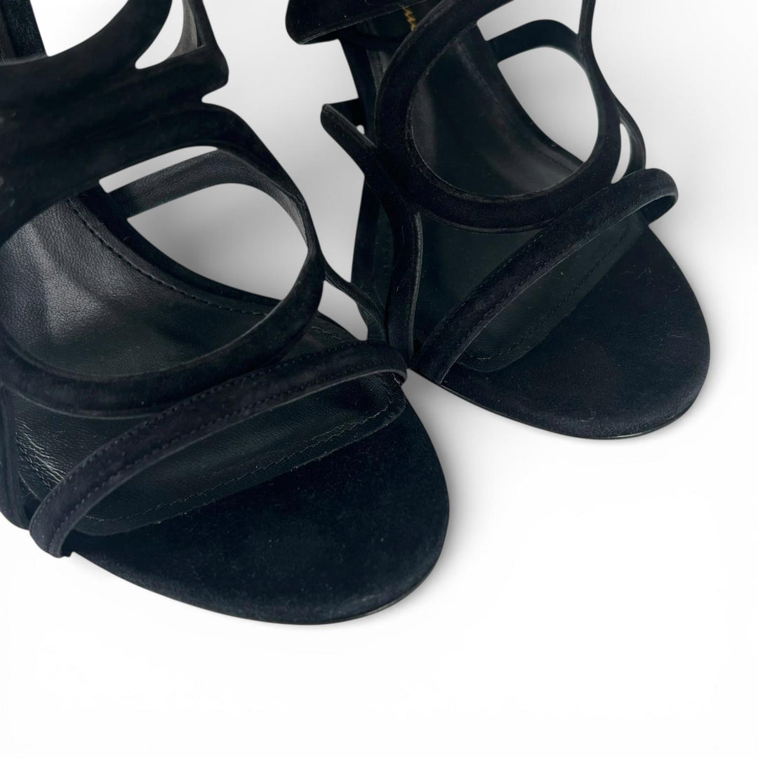 Pristine Salvatore Ferragamo Sandals VINCI X5 Gancini Suede Strap black Women 6