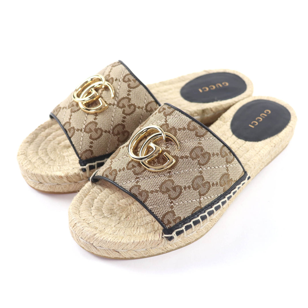 Excellent GUCCI Sandals GG Marmont espadrilles beige GG canvas Women 35 620120