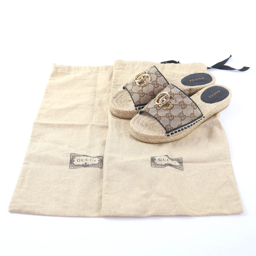 Excellent GUCCI Sandals GG Marmont espadrilles beige GG canvas Women 35 620120