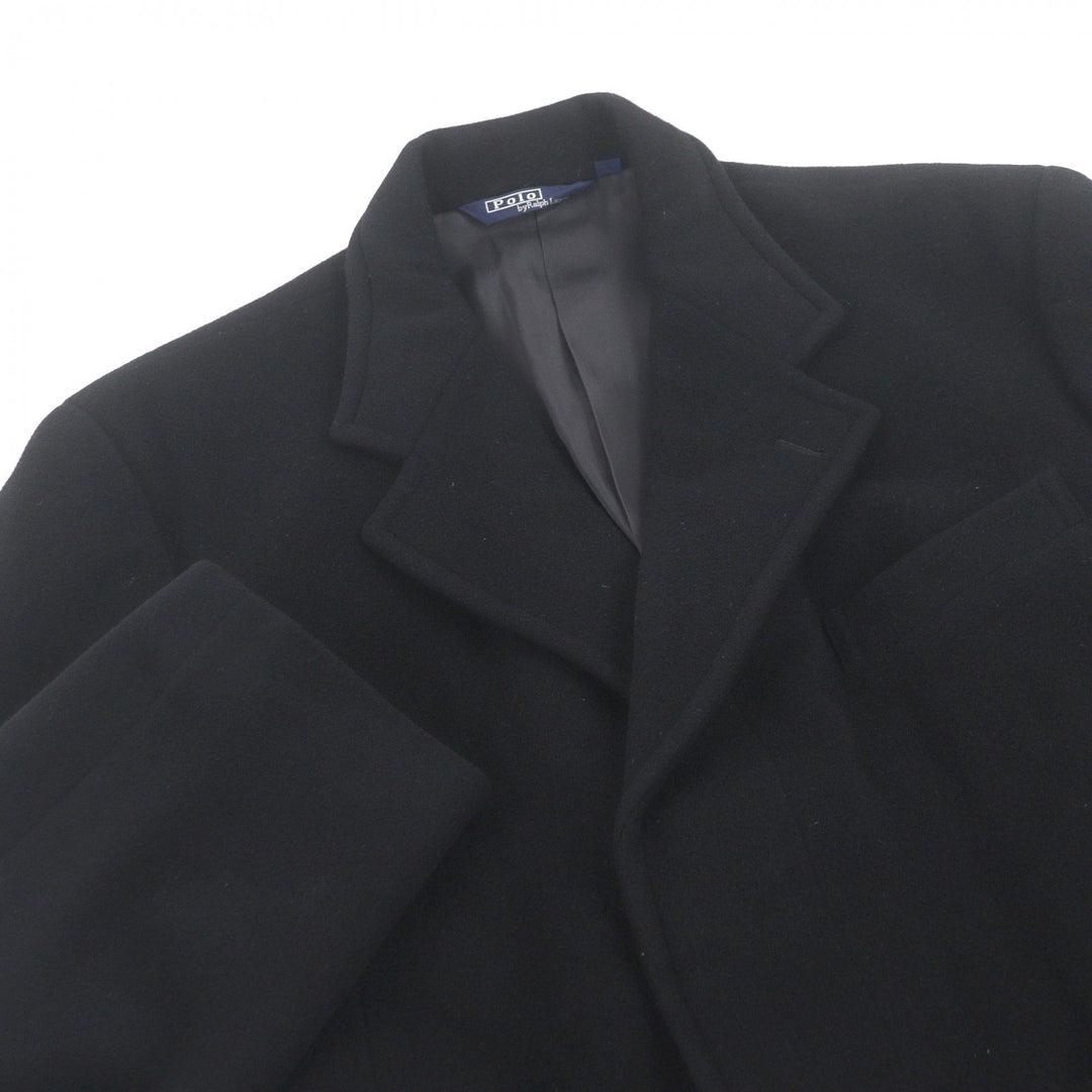 Very Good POLO RALPH LAUREN Chester coat fly front black hair mens L
