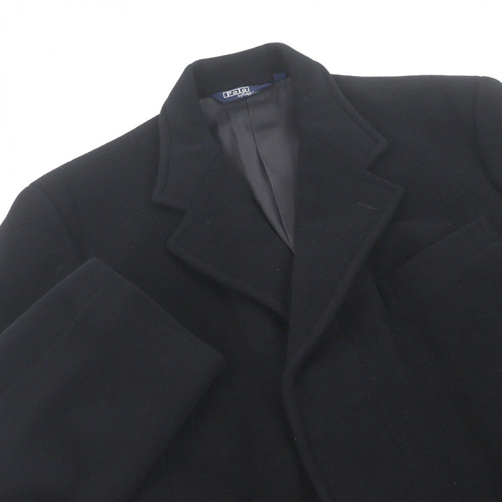 Very Good POLO RALPH LAUREN Chester coat fly front black hair mens L