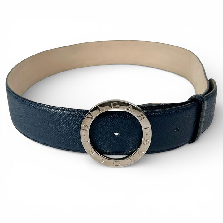 Great BVLGARI belt Bulgari Bulgari Man Navy leather mens 44 39546
