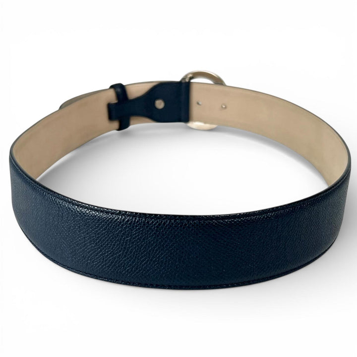 Great BVLGARI belt Bulgari Bulgari Man Navy leather mens 44 39546