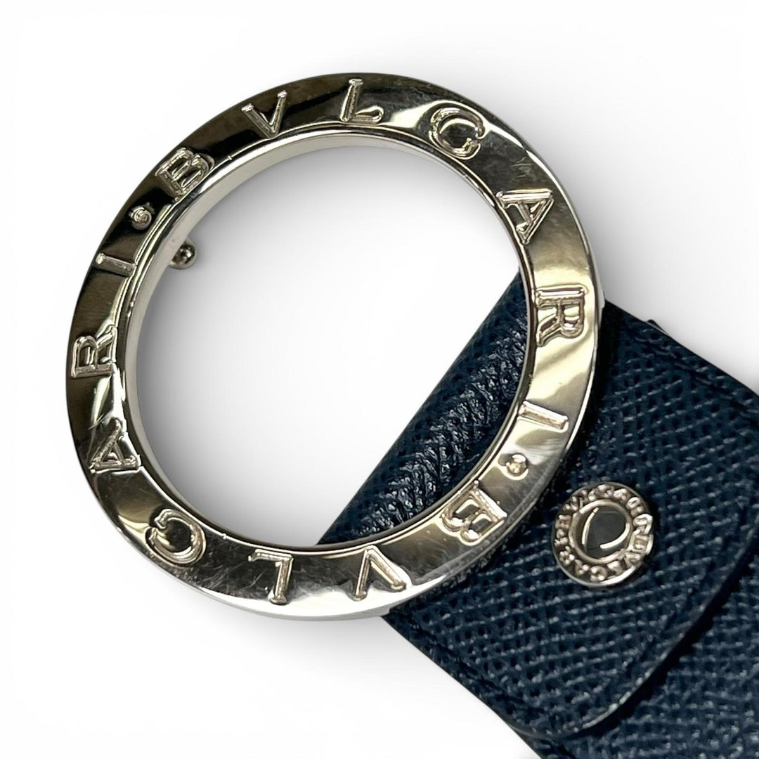 Great BVLGARI belt Bulgari Bulgari Man Navy leather mens 44 39546