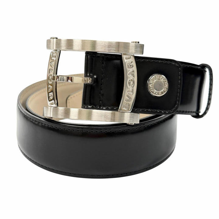 Great BVLGARI belt Assioma belt Pin buckle black leather mens 37963