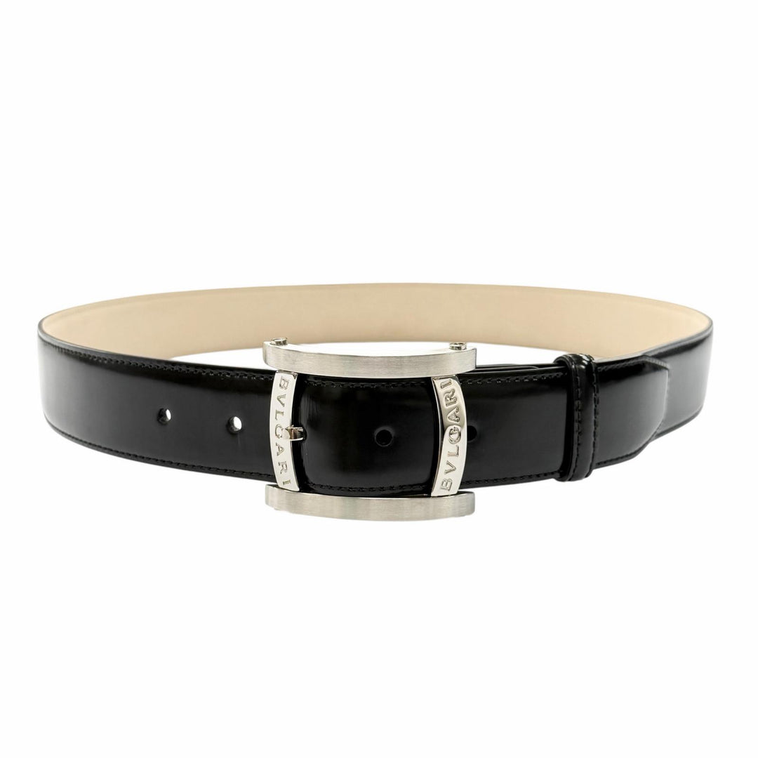 Great BVLGARI belt Assioma belt Pin buckle black leather mens 37963