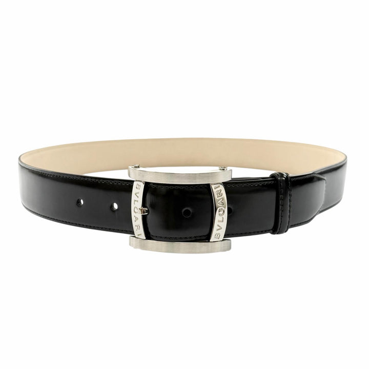 Great BVLGARI belt Assioma belt Pin buckle black leather mens 37963